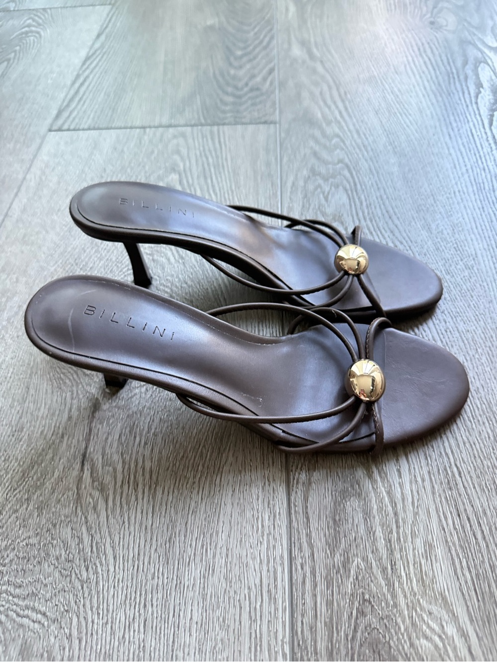 billini giva brown strappy mule slip on low kitten high heel shoes size 6 NEW